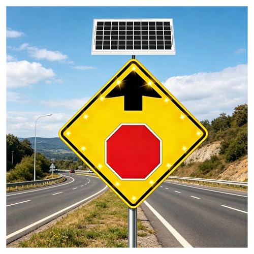 Panneau solaire LED Stop Ahead de 61 cm pour la sécurité routière en métal