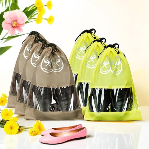 Image of Heart Home Pack of 6 Travel Shoe Organizer | Travel Storage Bags | Travel Carrying Bag | Storage Organizers Set | Shoe Cover with Transparent Window | Shoe Dori Cover | Yellow & Brown