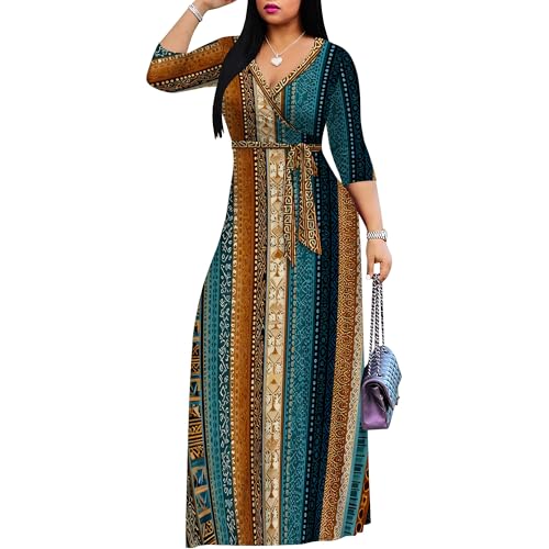 Image of Women Plus Size 3 /4 Sleeve V Neck Maxi Dress with Pockets | Soft fabric relaxed fit three quarter sleeve v neck with pockets for party and daily wear