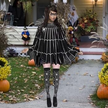 Hangsky Cape Poncho En Toile D'Araignée Halloween, Déguisement Araignée Femme, Déguisements Set D'Halloween Pour Femmes, Halloween Costume Set Pour Adulte Carnaval (A