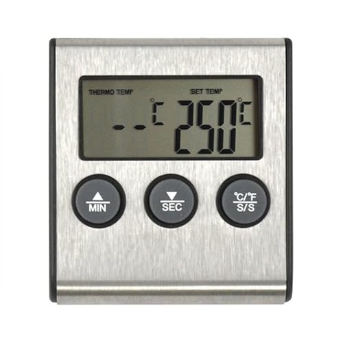 Termômetro Timer Digital P/Forno/Defumador Churrasqueira Sonda Flexível Externo
