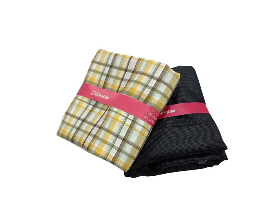 arvind Celebration Premium Fabric Gift Set, Checks and Solid Green, 2-Piece Shirting-picture-55