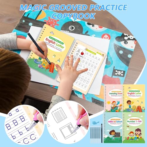 溝付き筆記練習 | 子供 用 書き方 練習帳,1セット 習字ワークブック 溝付き 文字トレース用 書き方学習 幼稚園 保育園 子供 3-8歳向け