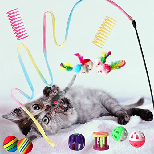 M Jjypet Cat Toys Kitten Toys Assortments(24Packs),Collapsible Rainbow Cat Tunnels For Indoor Cats, Cat Toys Ball, Bells, Interactive Cat Feather Teaser Toy,Fluffy Mouse, Spring Toy Set #TOP5