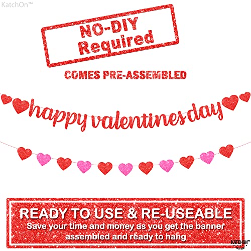 Glitter, Happy Valentines Day Banner - 10 Feet, No Diy | Red And Pink Glitter Heart Garland For Valentines Day Decorations | Valentines Banner | Valentines Day Garland For Valentines Decorations #TOP1