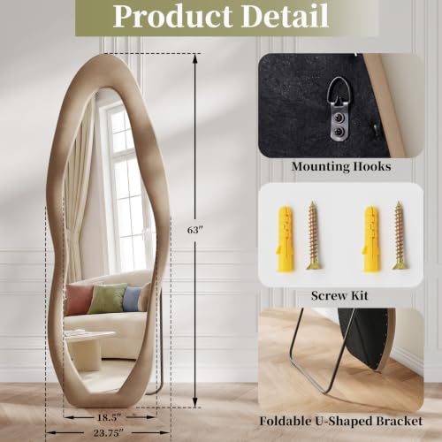 Image of Koonmi Full Length Mirror 63 inchx24 inch, Irregular Flannel Floor Mirrors