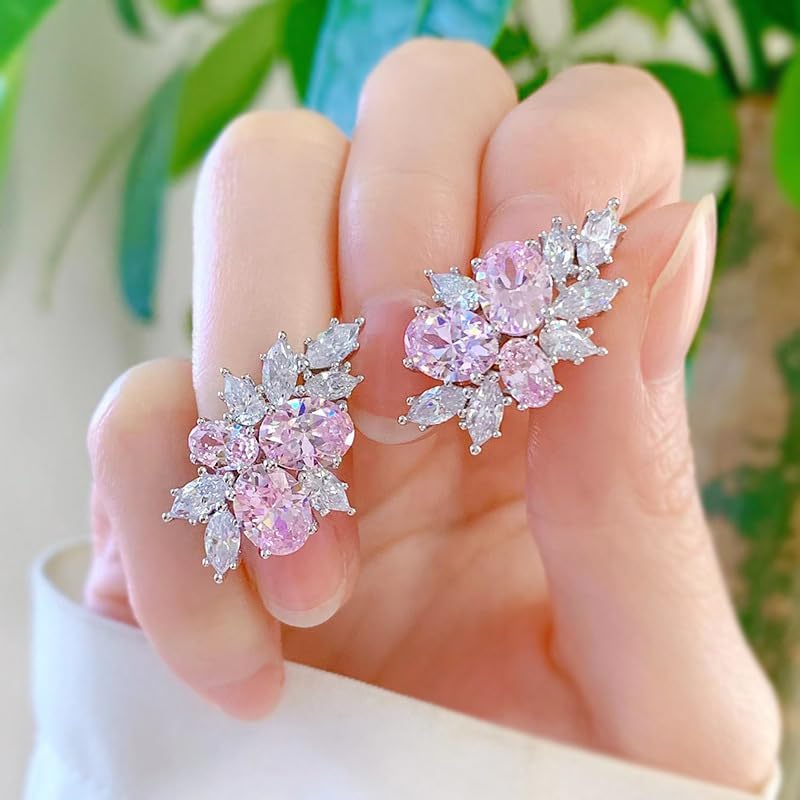 Cherry Blossom Stud Earrings for Women – Sparkly Pink Cubic Zirconia Gold Plated Design, Sweet Gentle Statement Jewelry Gift for Her, Birthday & Anniversary Present for Wife, Best Friend or Sister image 4