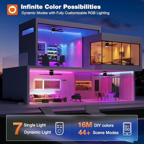 Image of addlon RGB Ceiling Fans with Light, 42'' Low Profile Flush Mount Small Ceiling Fan, Remote Control /APP Control, Reversible, Sleek Modern Fan for Bedroom, Living Room, Kids Room, Indoor /Outdoor, Black