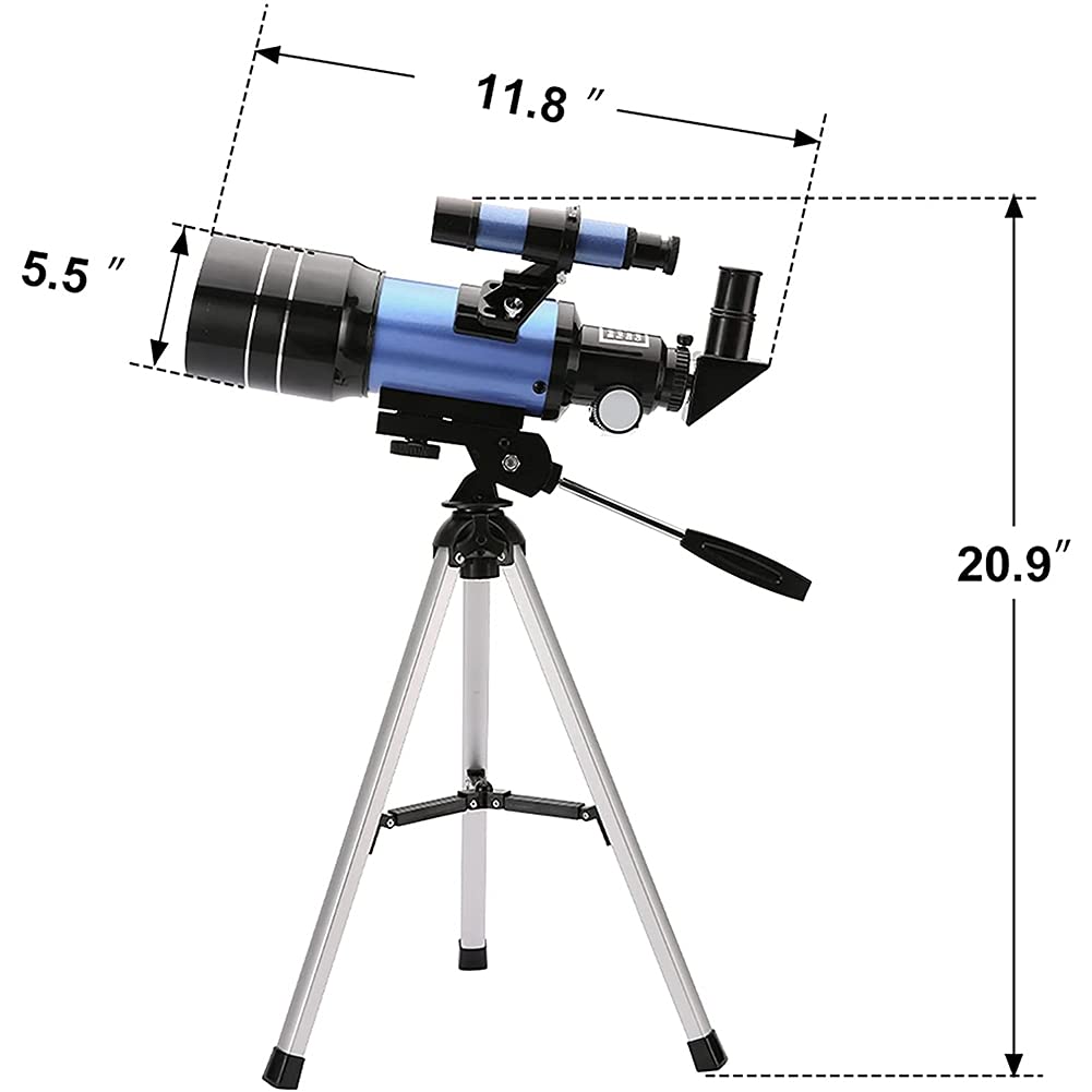 Telescope para adultos y niños, telescopios refractores portátiles de apertura 70 mm (15X-150X) para principiantes, telescopio de viaje de 300 mm