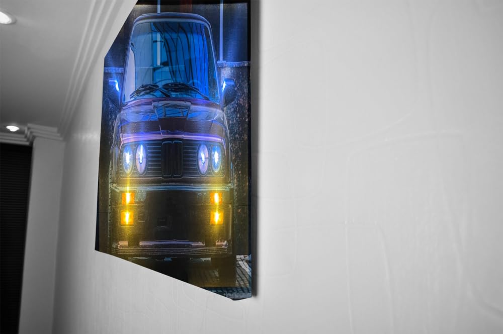Samarkand - Lights LED-Bild mit Beleuchtung LED- Bilder Leinwandbild 65 x 45 cm Leuchtbild AUTO/OLDTIMER/SPORTWAGEN E30 BLACK Wandbild