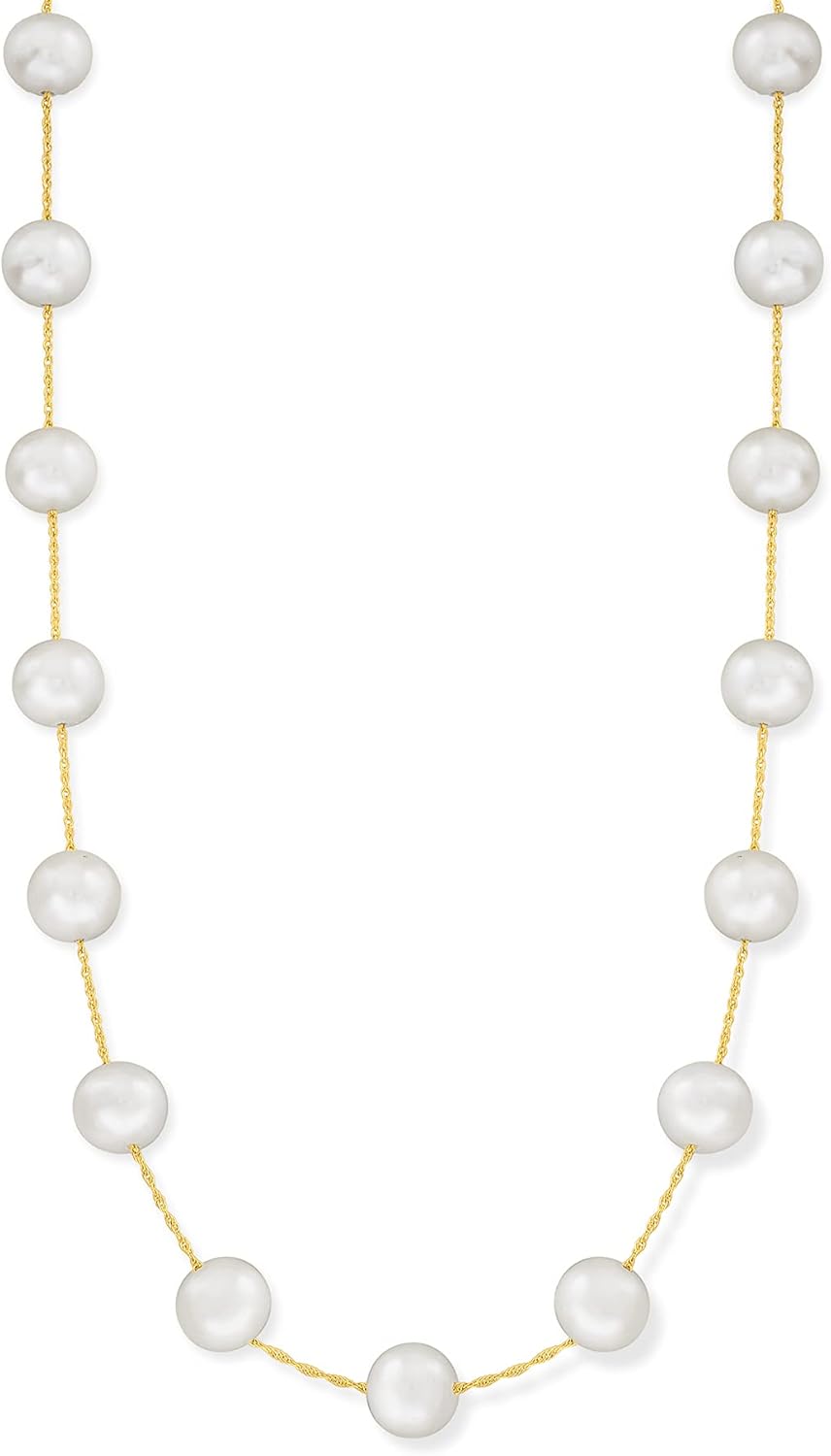 Ross-Simons 7-7.5mm Cultured Pearl Station Necklace in 14kt Yellow Gold