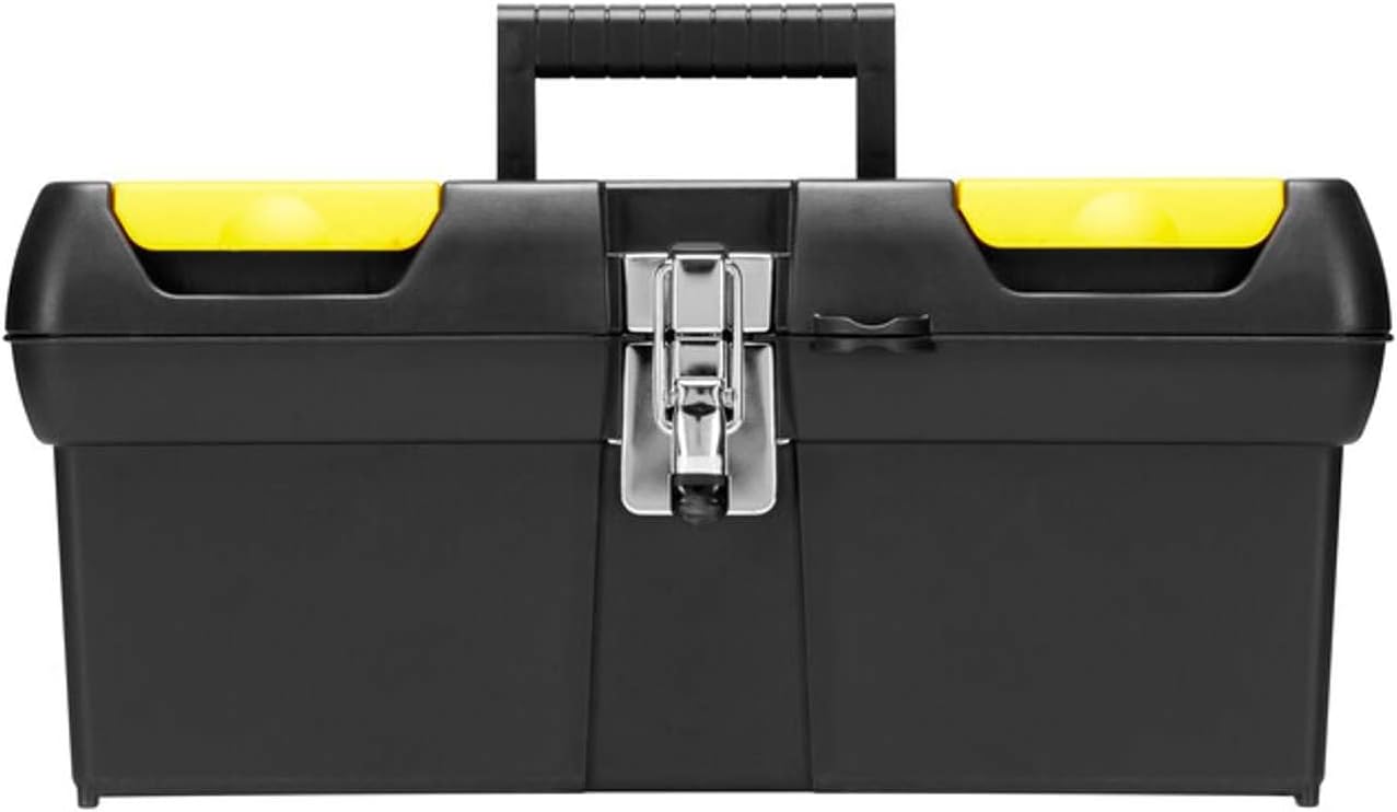 STANLEY Toolbox with Metal Latch, 2 Lid Organisers for Small Parts, Portable Tote Tray for Tools, 16 inch, 1-92-065