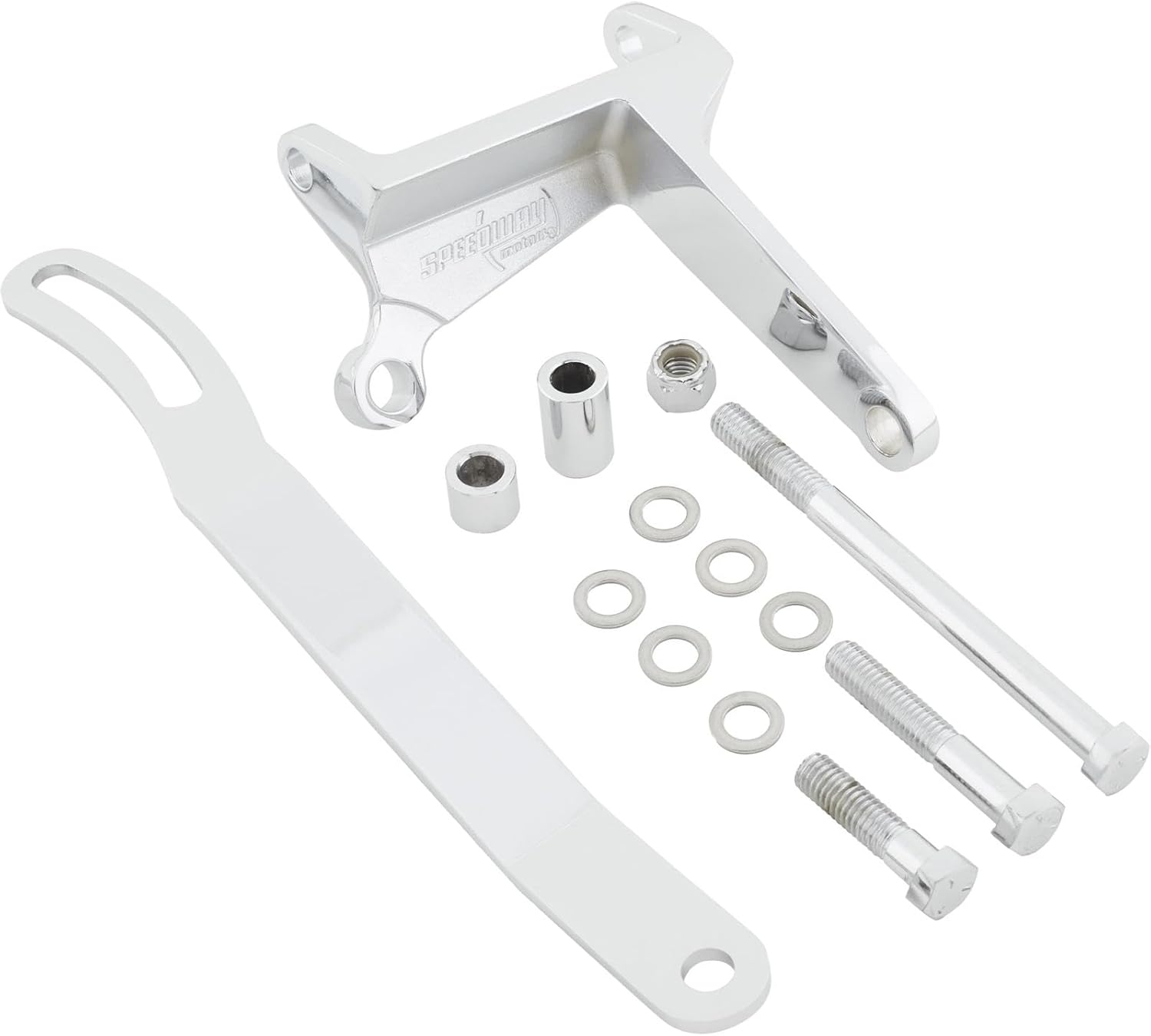 SBC Chrome Upper Alternator Bracket for Short Water Pump, Passenger-Side Mount, Fits Delco Alternators, High Inboard Mounting Position for SBC Engines, Show-Quality Steel Design
