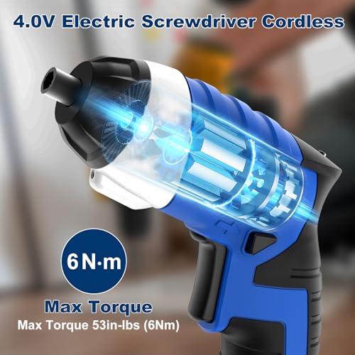Image of Electric Screwdriver, SORAKO Cordless Screwdriver Rechargeable 4V Max, Power Screwdriver with LED Light, 1300mAh Battery Screwdriver 6 Nm 30 PCS Screw Gun Accessories for Home DIY, Car Repair