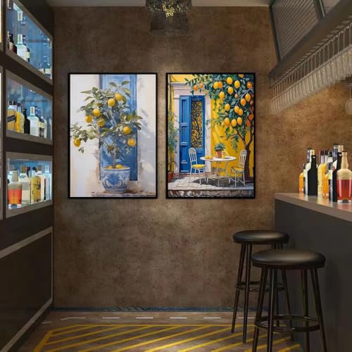 Cuadro en lienzo de jardín de limones para decorar una sala de estar moderna 2