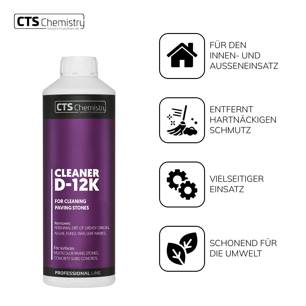 Zmywacz D-12K do czyszczenia kostki brukowej i betonu 1 L| Do zabrudzeń mineralnych i organicznych | Usuwa wieloletnie zabrudzenia, mchy, glony, grzyby, spadź, ślady po liściach | Koncentrat