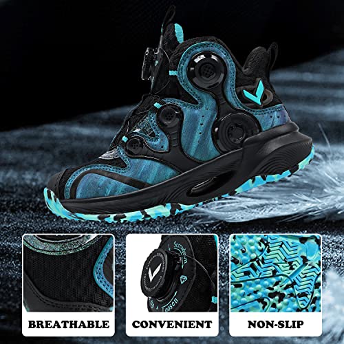 Kids Shoes Boys Sneakers Athletic Running Shoe Non-Slip Breathable Lightweight Mesh Girls Sports High-Top Sneaker Black Blue Big Kid 3 #TOP1