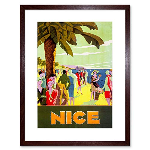Wee Blue Coo TRAVEL NICE FRANCE RIVIERA BEACH SEA PALM TREE PEOPLE FRAMED ART PRINT B12X6492
