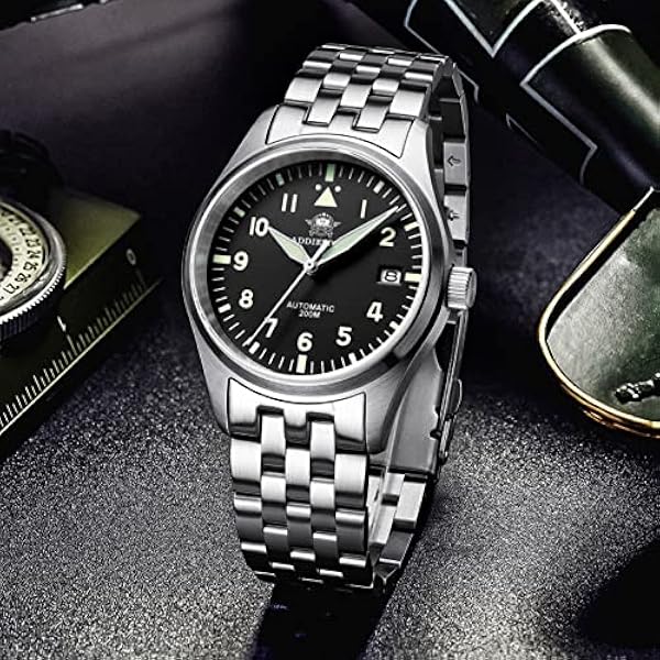 ADDIESDIVE Aviator Pro Diver automatisk klocka för herr NH35 rörelse, läderarmband 20 mm, pekarurtavla 200 m