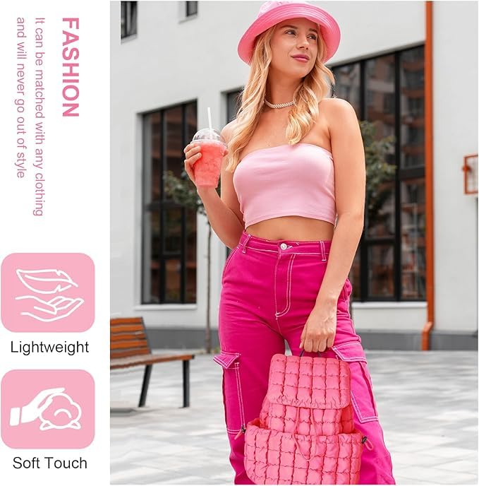 Image of MOCA Quilted Puffer Backpack for Women, Nylon Puffy Casual Girls Womens Backpack, Lightweight Hiking Gym Daypack Preppy Travel Bag with Adjustable Top Flap Drawstring