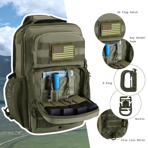 Image of Rover Sling Pack Tactical Shoulder Sling Bag Backpack with Bottle Holder Crossbody Chest Bag, Olive