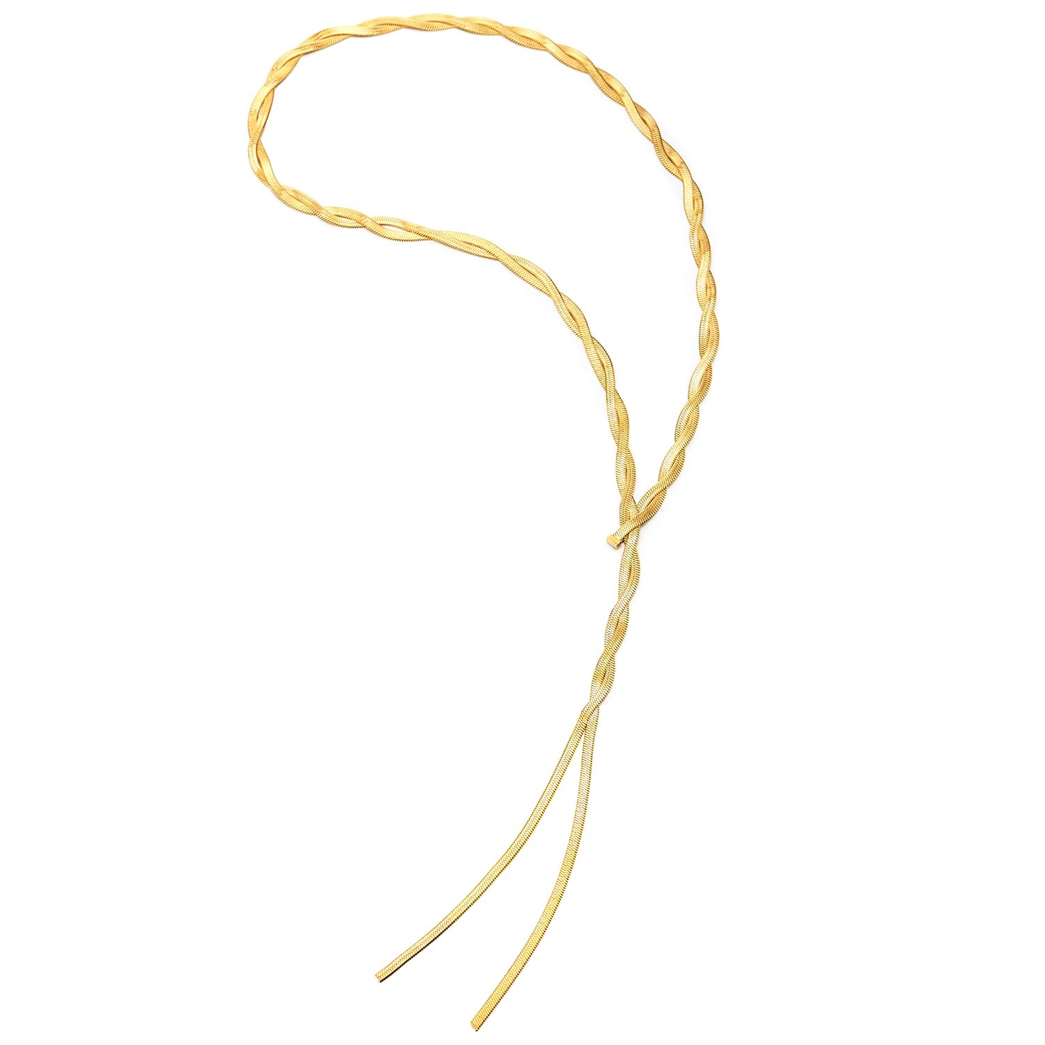 COOLSTEELANDBEYOND Chapado en Oro Trenzado Lariat Collar, Ajustable Y-Forma Largo Cadena, Elegante En Capas, Fiesta Evento