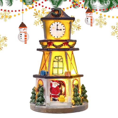 Qoukonao Village de Noël Illuminé | Village de Fêtes pour Bureau ou Étagère | Maison Décorative de Noël pour Bureau Chambre Salon Centre de Table Décoration de Fenêtre