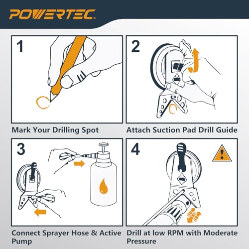 Image of POWERTEC Wet Diamond Hole Saw Kit - 7-Piece Set with Suction Mount Drill Guide, Water Tank & Hose for Wet Drilling in Tile, Porcelain, Granite, Marble, Glass & Ceramics (14908)