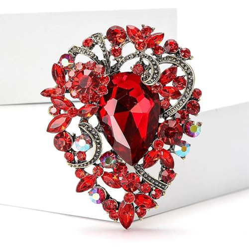 Image of Premium Rhinestone Brooch Pin for Women Big Large Crystal Oval Brooch Lapel Pin Sparkling Red /Purple /Green /Gold /Silver /Black /Blue Crystal Brooch Wedding Bride Bridesmaid Dress Jewelry for Her