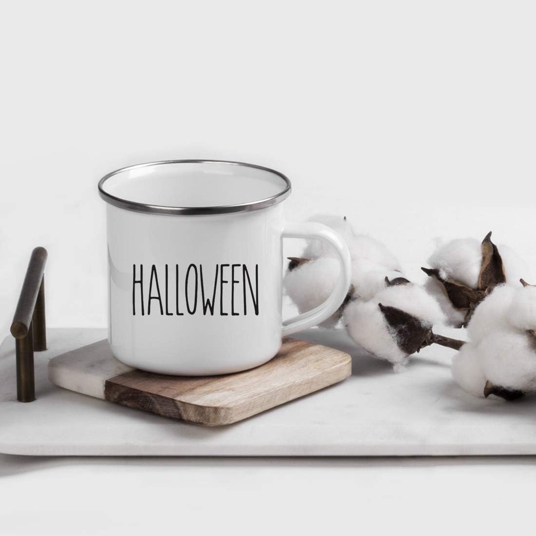 Andaz Press Farmhouse Rustic Fall Autumn Kitchen Decor 11oz. Stainless Steel Campfire Coffee Tea Mug Gift, Halloween, 1-Pack, Camping Enamel Minimalist Birthday Christmas Gift Ideas