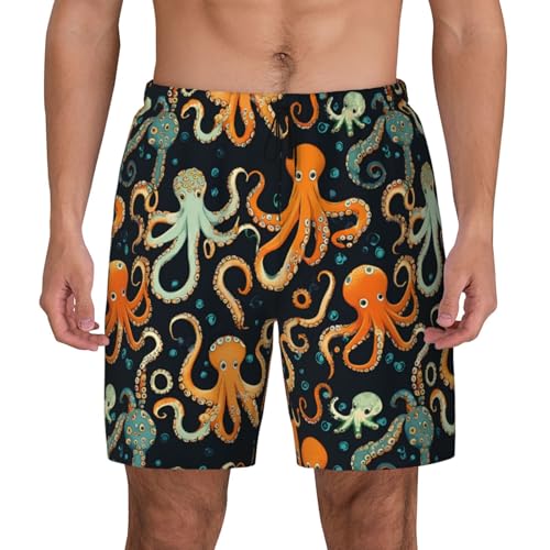 Color Octopus Print Men Stylish Functionality Swim Trunks Breathable Beach Shorts Surfing Gym Fishing