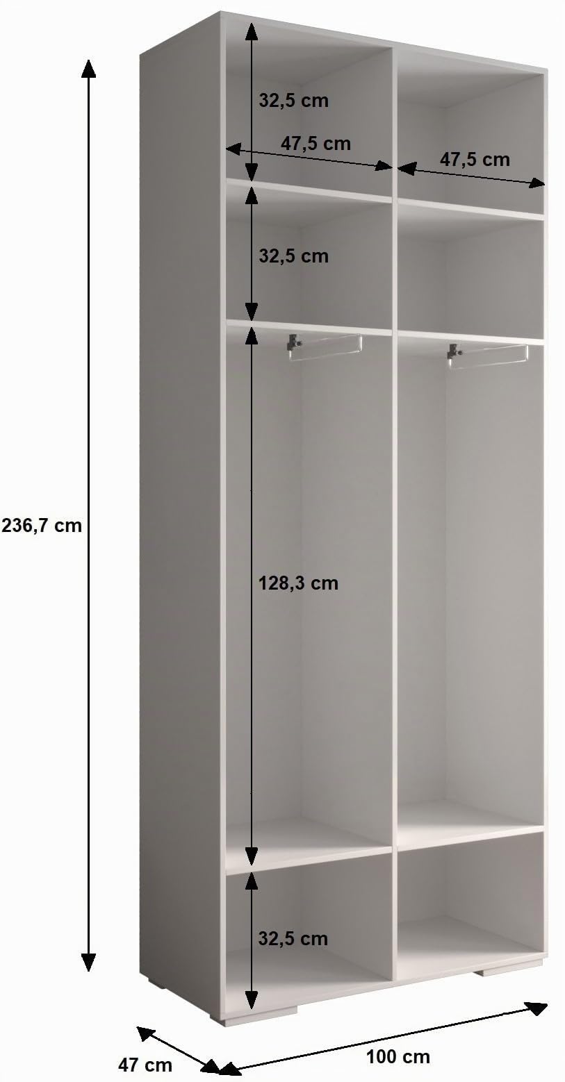 MEBLE KRYSPOL Inova 1 Möbelset - Moderne Garderobe - für Schlafzimmer, Wohnzimmer, Flur, Kinderzimmer - Ankleidemöbel - 236,7x200x47cm - Kaschmir, Handgriff Gold