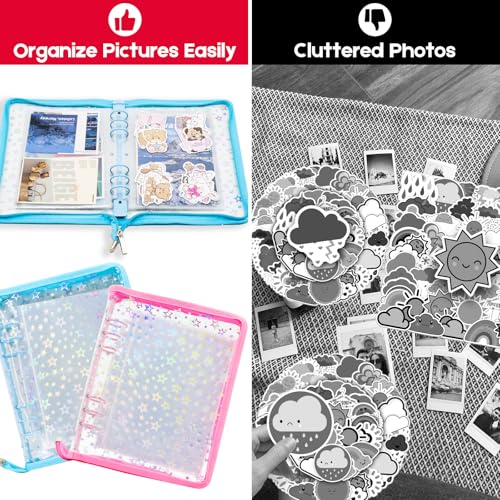 Image of A5 Sticker Organizer Binder with Zipper Closure, Reusable Sticker Storage Album with Pockets, Perfect for Collecting, Organizing, and Displaying Stickers (Star-Blue)