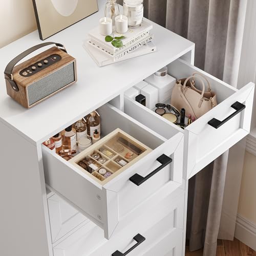 Image of BOTLOG 6 Drawer White Dresser, Tall White Dresser with Large Storage Space, Modern Wood Storage Chest of Drawers, for Living Room, Hallway, Entryway