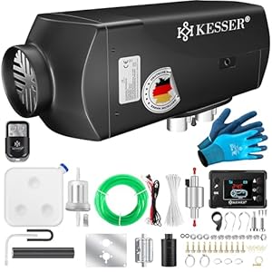 KESSER® Standheizung Diesel 8kW Dieselheizung 12V/24V mit Timer, LCD-Display & Fernbedienung | Schnelles Aufheizen | Lufterhitzer mit Schalldämpfer & Thermostat (Schwarz, 8KW)