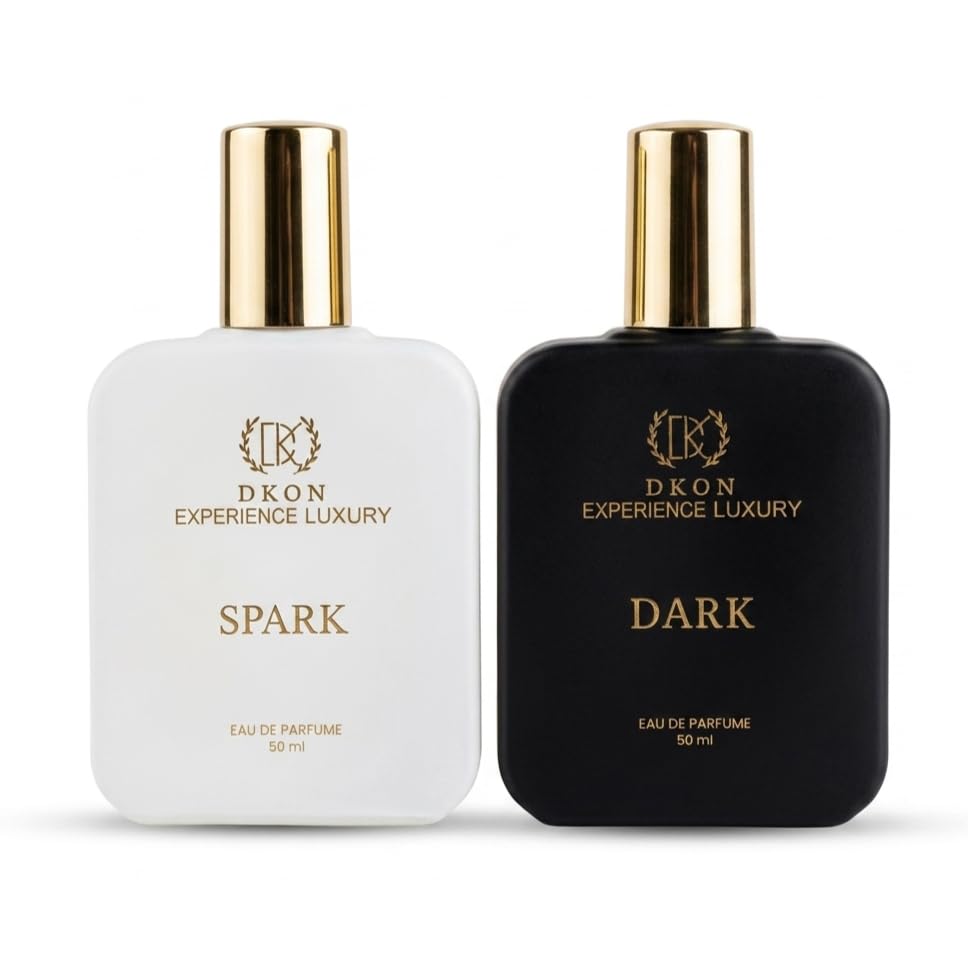 Image of DKON Dark Spark Perfume Combo for Men and Women | Long Lasting Luxury Eau De Parfum Set 50ml 50ml | Premium Fragrance Gift Pack Men perfume | Women perfume