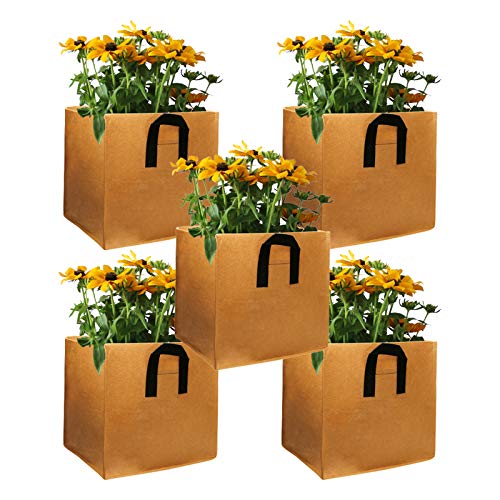 INNOLITES 5 Pack Square Grow Bags,Durable Plant Bags Thickened Nonwoven Planter Fabric Pots with Handles,Square Grow Pots for Vegetable/Flower/Nursery. (Brown, 3 Gallon)