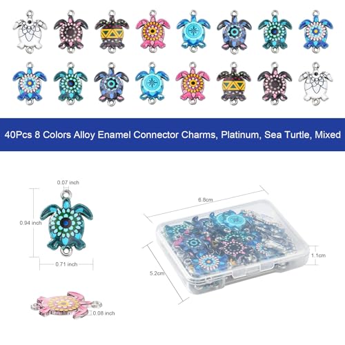 Stiesy 40Pcs 8 Colour Sea Turtle Enamel Connector Charms Tortoise Link Charms Colourful Printed Animal Dangle Charms for Jewellry Making DIY Bracelets - Image 2