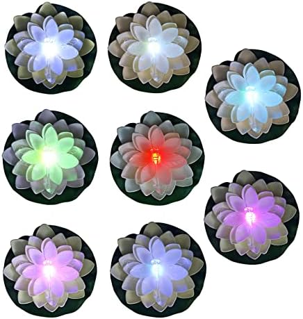LACGO LED Waterproof Floating Lotus Light Pond Decoration Light Battery Operated Color-Changing Floating Flower Light for Pool Garden Fish Tank Outdoor Wedding Decor(8 Lotus）