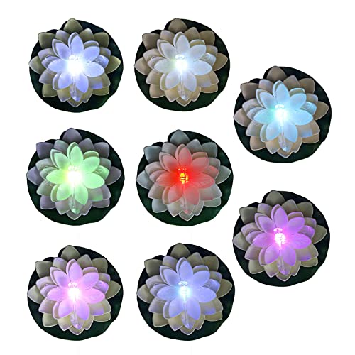 Lacgo Led Waterproof Floating Lotus Light Pond Decoration Light Battery Operated Color-Changing Floating Flower Light For Pool Garden Fish Tank Outdoor Wedding Decor(8 Lotus） #TOP10