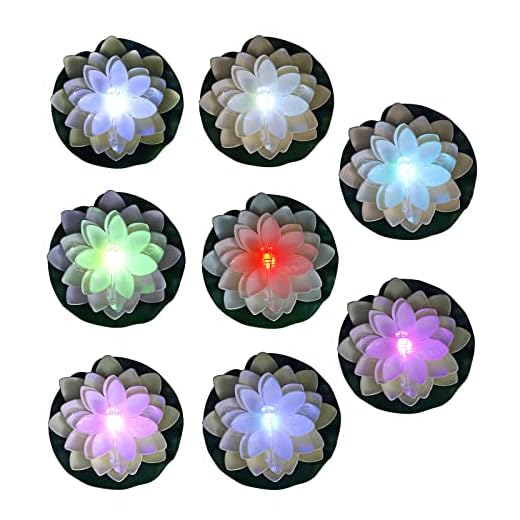 LACGO LED Waterproof Floating Lotus Light Pond Decoration Light Battery Operated Color-Changing Floating Flower Light for Pool Garden Fish Tank Outdoor Wedding Decor(8 Lotus）
