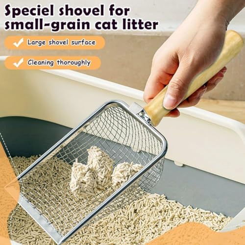 Pala para arena de gatos acero inoxidable,Recogedor de arena para gatos,Utensilios limpieza arenero,Productos para mascotas,Higiene felina para Mango,Duradero,Antiadherente Arena - imagen 3
