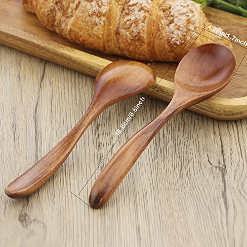 Wooden Spoons For Eating, Adloryea 6-Piece Wood Spoons, 7 Inch Handmade Natural Wood Spoon For Soup, Coffee, Salad Desserts, Chips, Snacks, Cereal, And Fruit (Brown, 6.58Inch Length X 1.66Inch Width) #TOP1