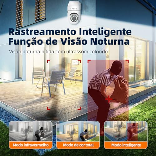 Câmera de Segurança Interna 2K com Plug & Play, Controle por APP, Visão Noturna e Rotação de 355°/90