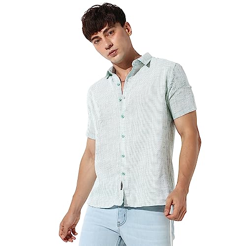 Image of CAHOOT Men's Button Up Regular Fit Shirt for Casual Wear | Stretchable Fabric | Spread Collar Shirt Crafted with Regular Sleeve & Comfort Fit for Everyday Wear