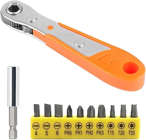 Miniatura 1 de Juego de 12 mini llaves de trinquete de 1/4 de pulgada de ángulo recto de acero de 36 dientes, mango reversible de 90 grados con juego de puntas de