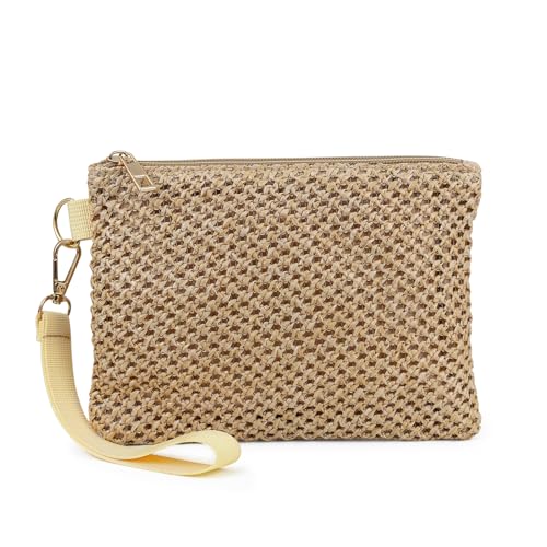 Image of Straw Clutch Purses for Women, Bohemian Straw Handbag Small Summer Beach Bag Wristlet Wallet with Zip
