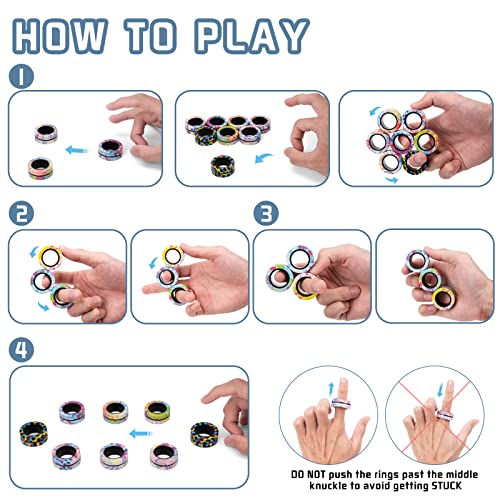Image of 9Pcs Magnetic Rings Fidget Toys Adult Set, Idea ADHD Fidget Stress Toy Pack,Fidget Spinner Rings for Anxiety Relief Therapy Toys for Boy and Girl Ages 8-13,Teens Gift Easter Basket Stuffers