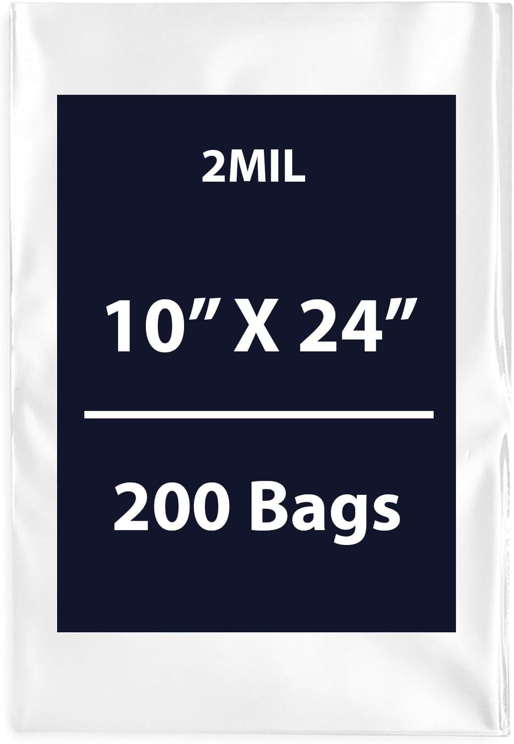 Clear Flat Poly Bags, 2Mil 10" X 24" & 200 Bags | Low-Density Polyethylene (LDPE), Flat Open Top Plastic Packaging Packing | Flexible and Durable Plastic Bag
