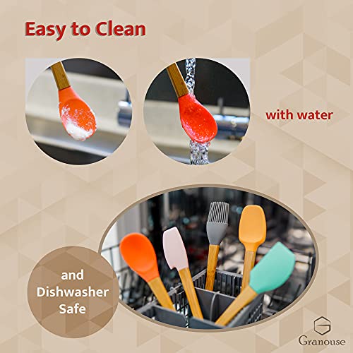 Granouse 5-Piece Mini Silicone Spatula Set, High Heat Resistant Silicone Spatulas With Bamboo Handle, Small Rubber Spatula, Non-Stick Cookware Kitchen Utensils For Baking, Cooking And Mixing, Bpa Free #TOP3